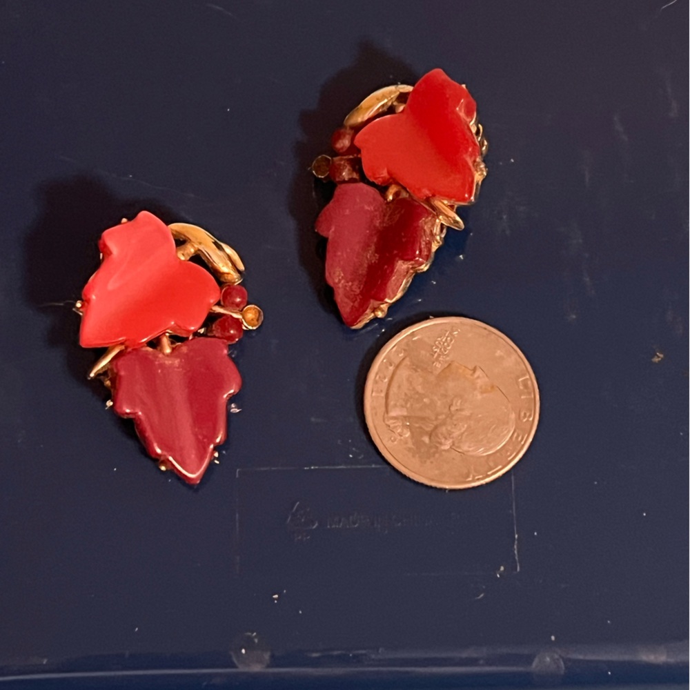 Red Leaf Clip-On Earrings